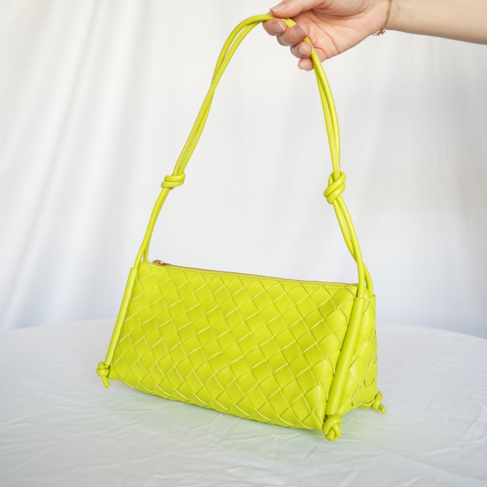 Bottega Veneta Lime Green Woven Shoulder Bag - NEW